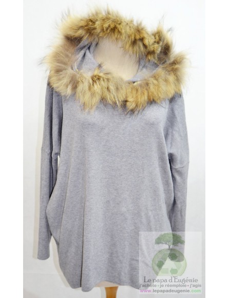 Voyelles - pull ample avec capuche - Dame - gris - L-40 FR-T3