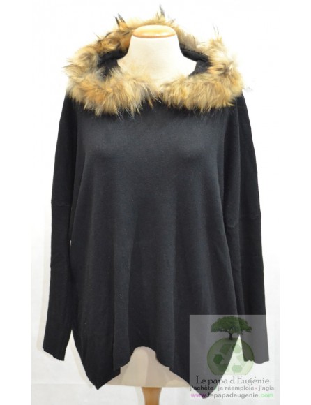 Voyelles - pull ample avec capuche - Dame - noir - L-40 FR-T3