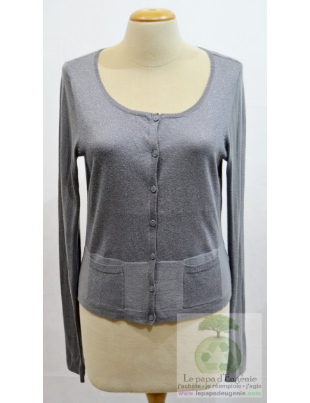 Sandwich - cardigan - gilet court - Dame - gris - S-36 FR-T1