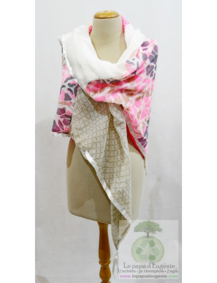 Mon'Isalizou - foulard triangulaire réversible - Dame - rose - taille unique