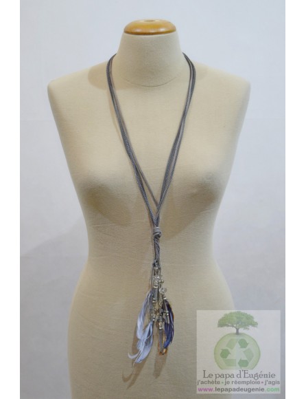 Inconnu - collier mixte metal-cuir - Dame - beige - TU