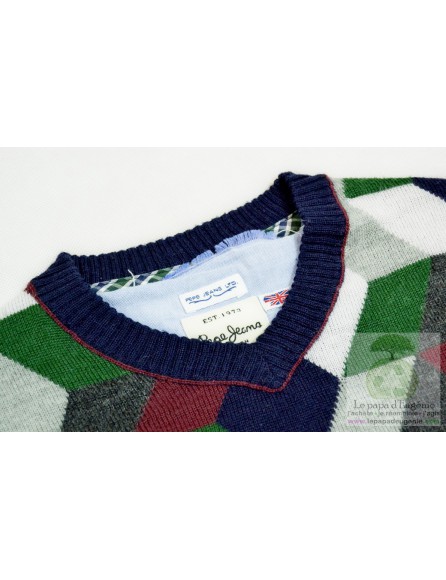 Pepe Jeans - pull col V - Fille, Garçon - bleu - 8A