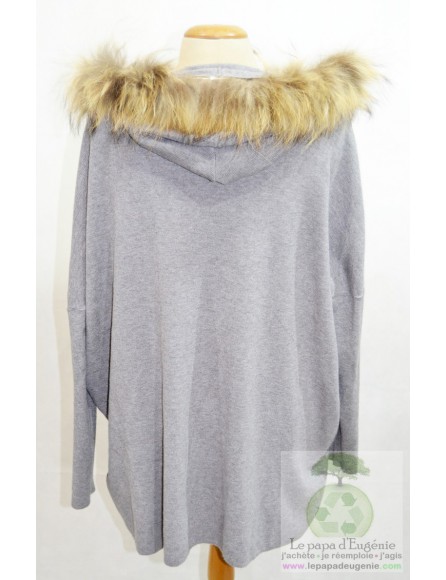 Voyelles - pull ample avec capuche - Dame - gris - L-40 FR-T3