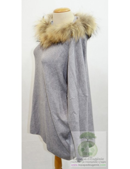 Voyelles - pull ample avec capuche - Dame - gris - L-40 FR-T3