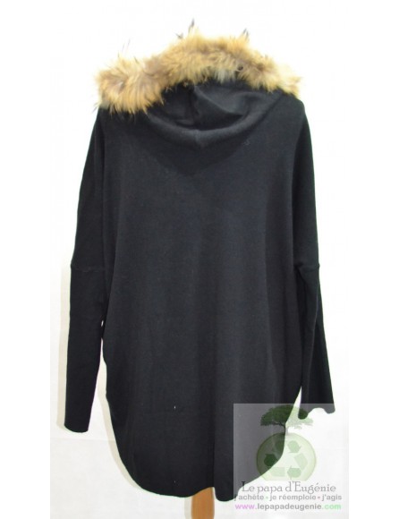 Voyelles - pull ample avec capuche - Dame - noir - L-40 FR-T3